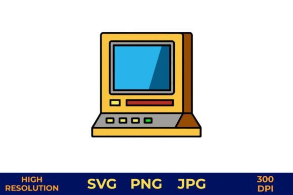 Old Desktop Computer Vector with Blank Review