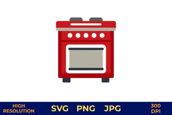 Red Retro Stove Icon in Flat Vector Review