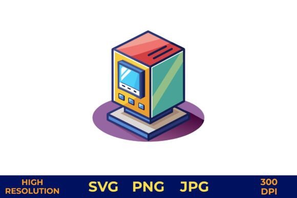 Retro Computer Design with Books Vector Review